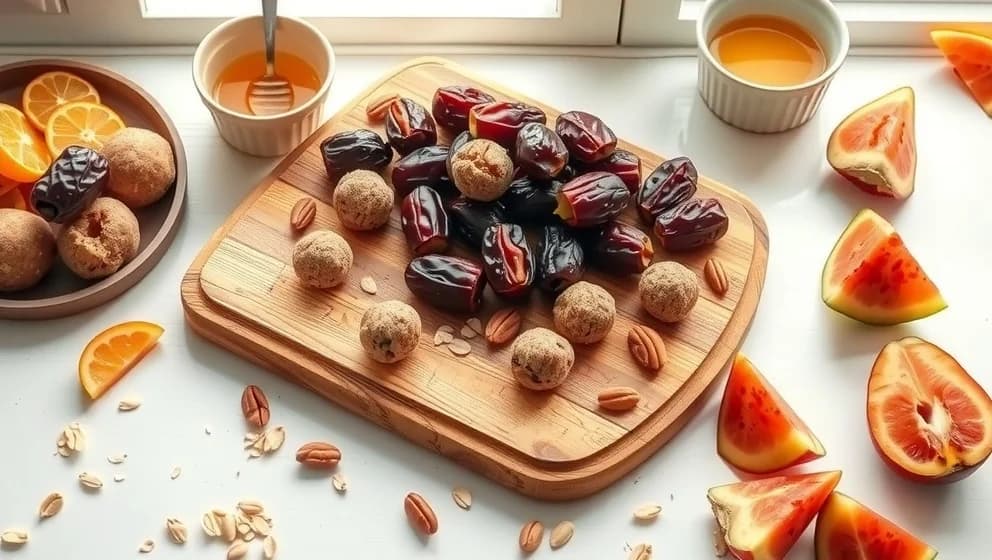 Hälsosamma mellanmål med dadelsnacks för hemmet